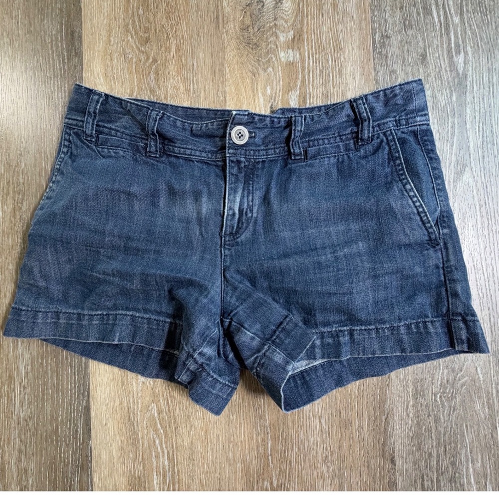 LOFT Denim Shorts Womens 4 Blue Dark Wash Cuffed Mid Rise Casual 5114